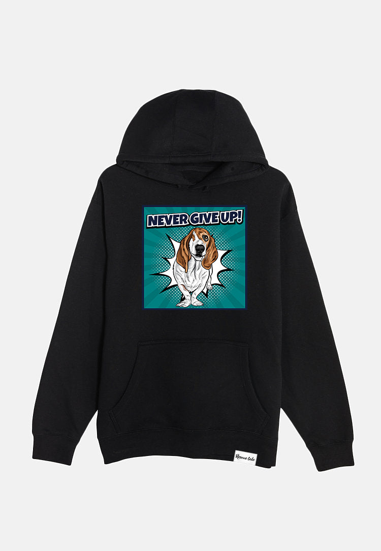 @FighterFlynn: Never Give Up Black Hoodie P7 – Rescue Tale