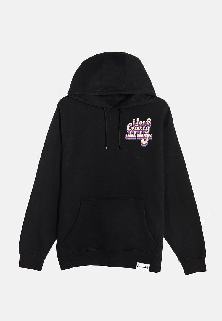 I Love Crusty Old Dogs Black Hoodie Pocket