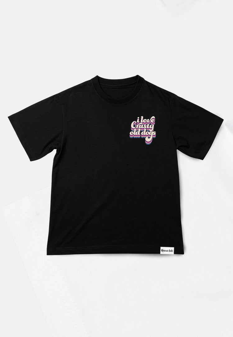 I Love Crusty Old Dogs Black T-Shirt Pocket