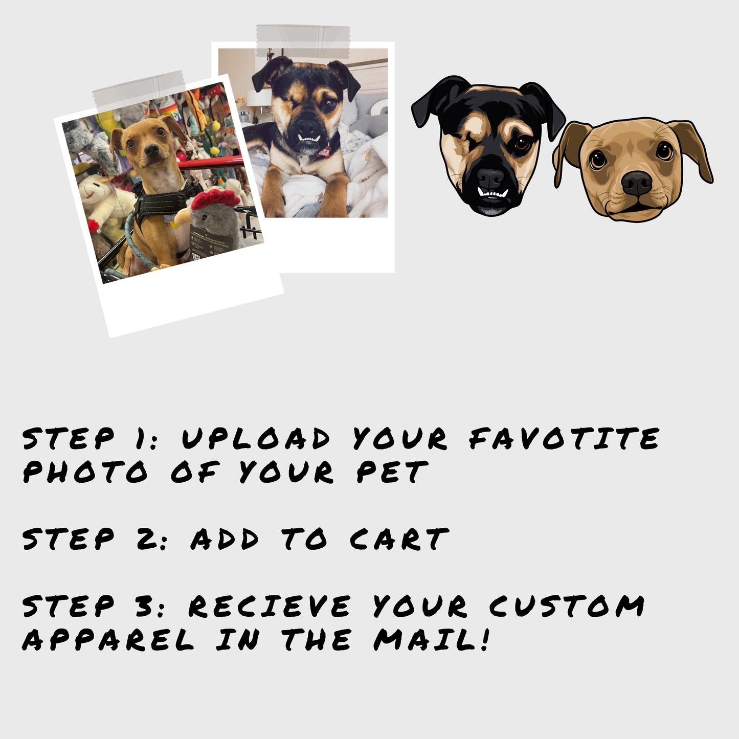 Custom Pet Portrait White T-Shirt Pocket Design (2 Pets)