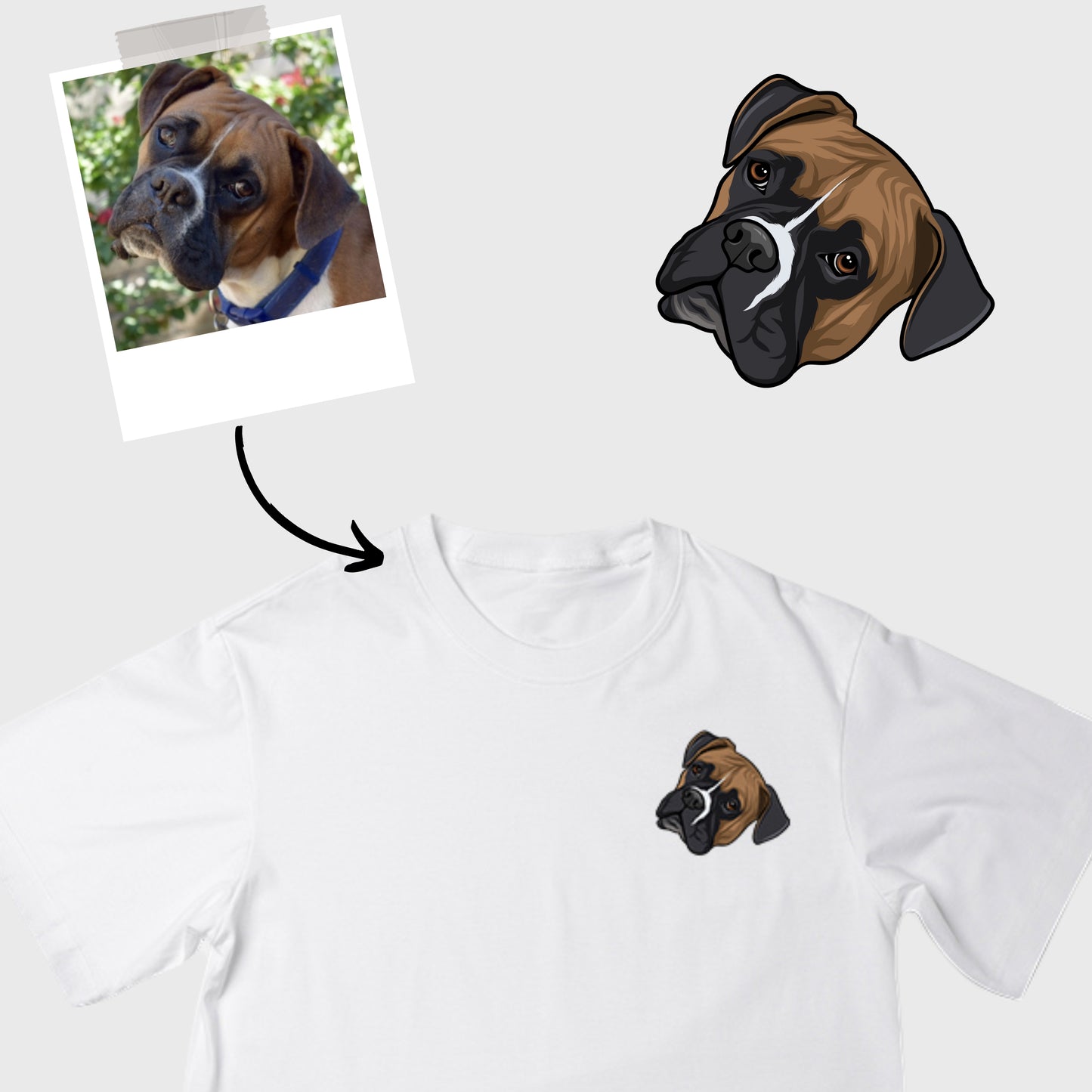 Custom Pet Portrait White T-Shirt Pocket Design (1 Pet)