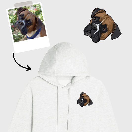 Custom Pet Portrait Oatmeal Heather Hoodie Pocket Design (1 Pet)