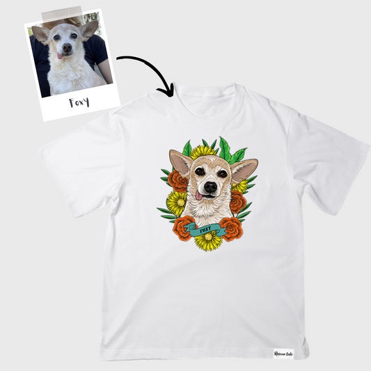 Custom Pet Portrait Tattoo Art Style White T-Shirt (1 Pet)